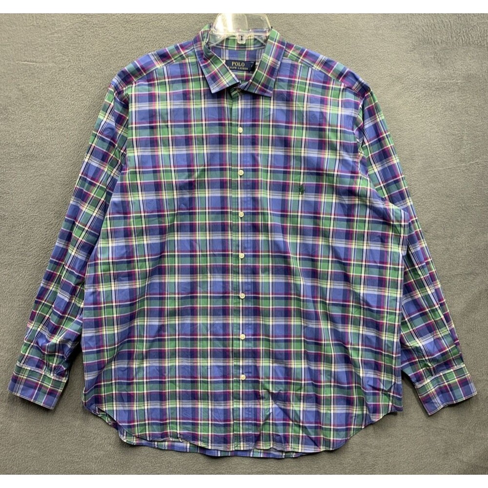 Polo Ralph Lauren Long Sleeve Shirt with a blue and green plaid pattern 2XB